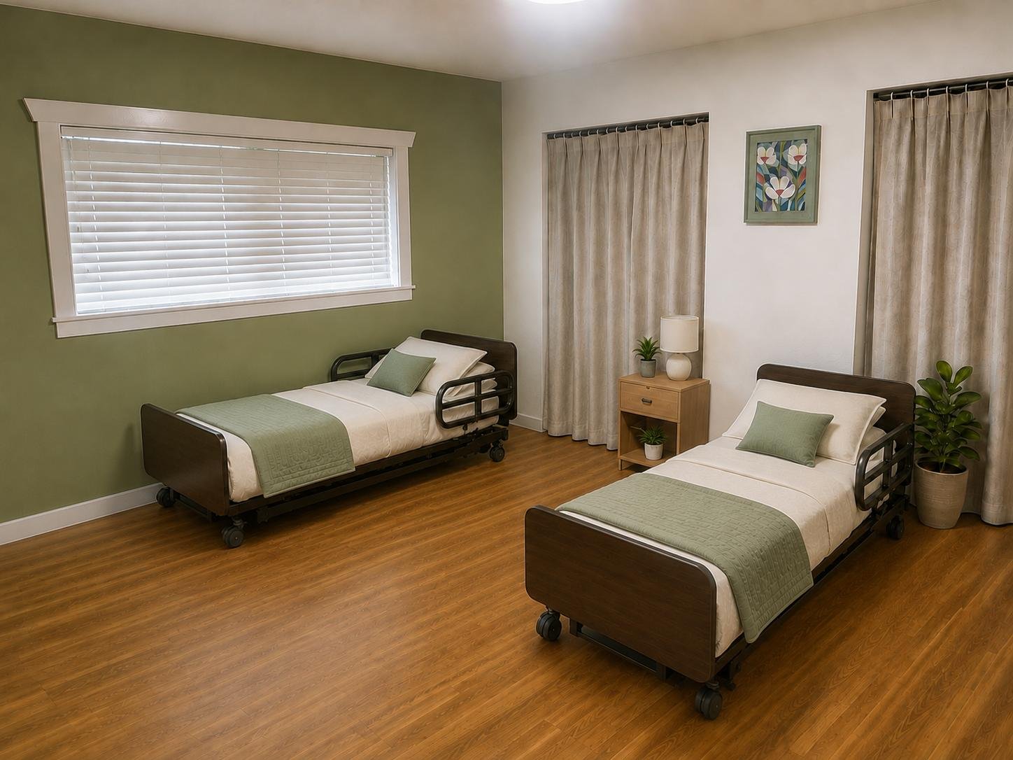 Bedroom with two adjustable care beds